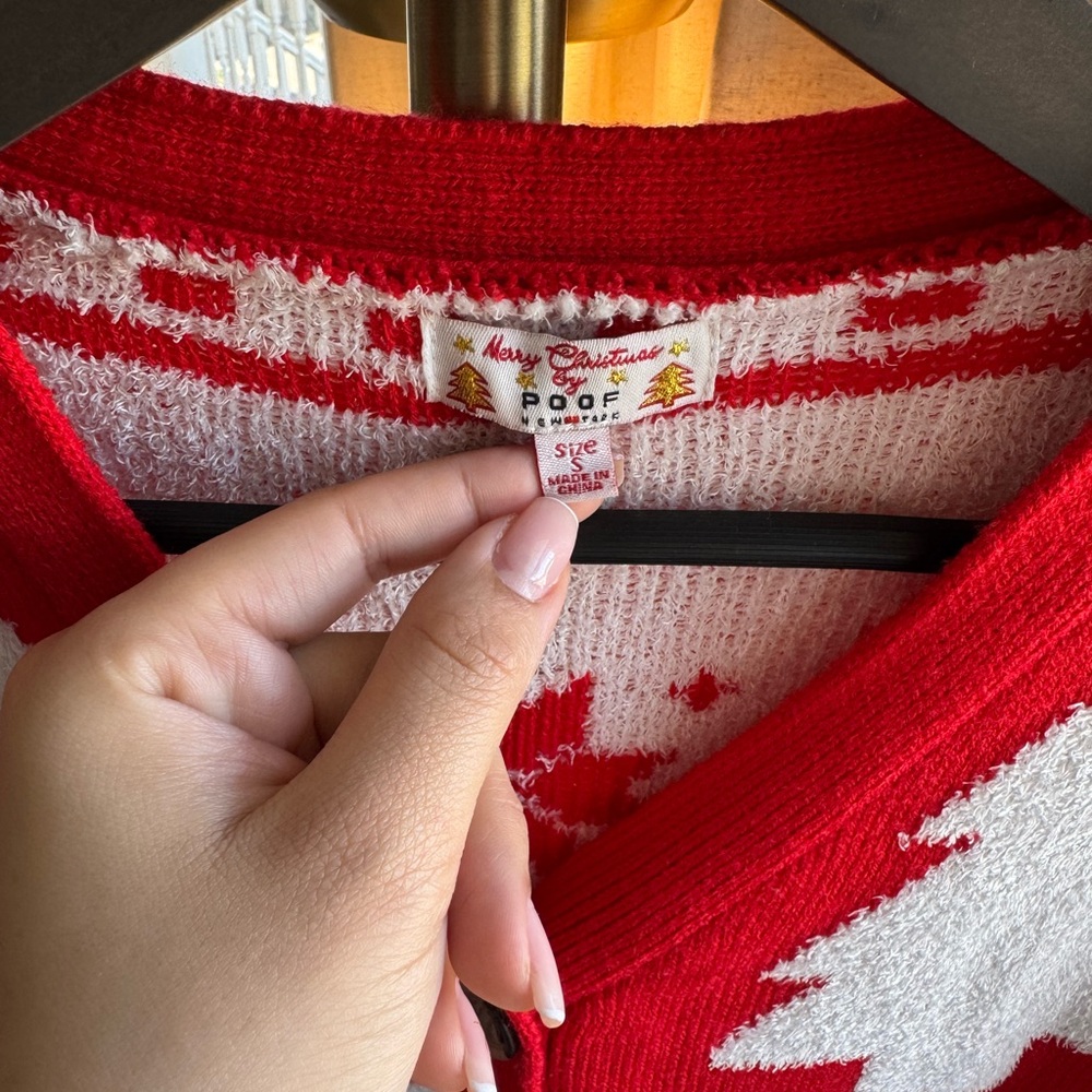 NWOT Merry Christmas By Poof Red and White Festive Sweater | Small - Picture 3 of 6